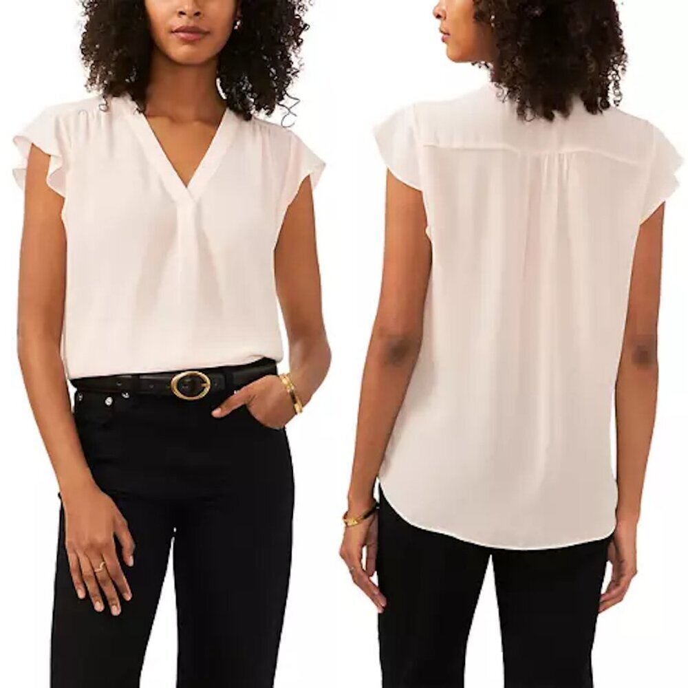 NWT New $69 Vince Camuto V-Neck Flutter Sleeve Blouse Size S Petite